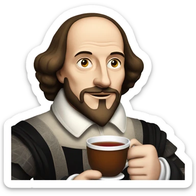 William Shakespeare holds a cup of tea in his hand sticker