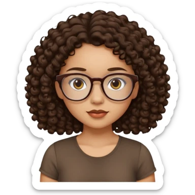 Light skin girl, tan, with dark round eyes, dark brown curly hair down to the waist, glasses, and short sleeve top. Any color.  sticker