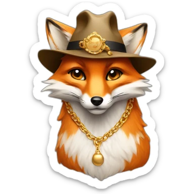 fox wearing a gold chain and hat sticker