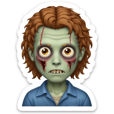 curly brown mullet haired zombie boy sticker