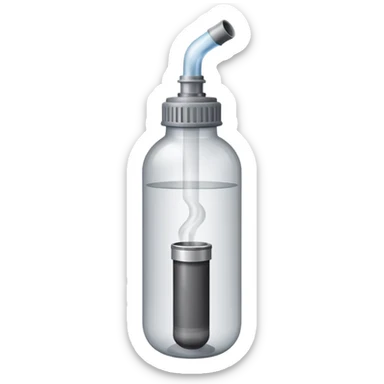 Plastikowa butelka wypełniona dymem a zamiast zakrętki, zakrętka z wbitą lufką  sticker