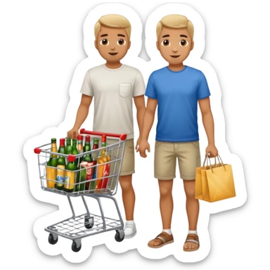 man with a shopping cart full of beers and wines full body sticker