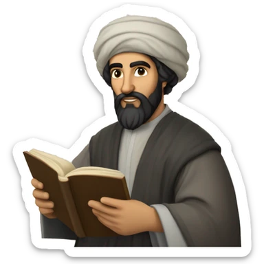 Nizami Ganjavi persian medieval author with a book in hands and black beard sticker