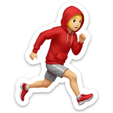 yellow skin Man Wearing Red Hoodie. and running. right side. sticker