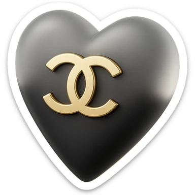 Chanel heart, translucent, black and white, with gold accents, matte glass style sticker