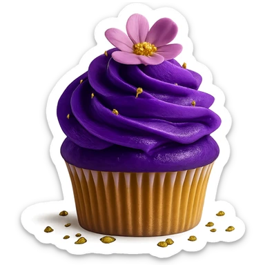Change the icing to ube flavor with vivid purple, creamy and glossy texture, keep the realistic cupcake and accessories, photorealistic style, transparent background. sticker
