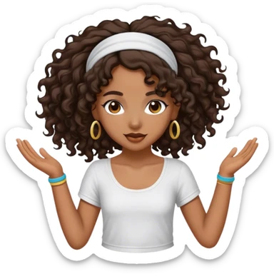 Dancing brown girl with long darn brown curly hair with headband hip hop sticker