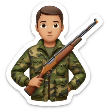male hunter with a shotgun slung over shoulder, confident stance sticker