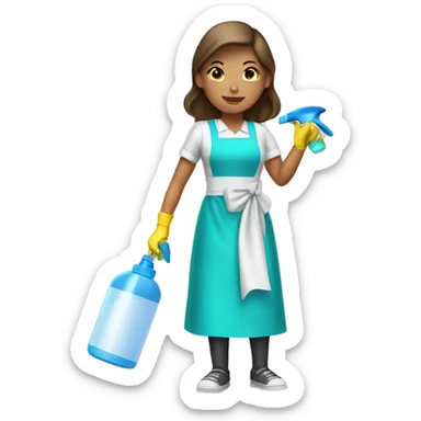 Cleaning maid light brunette with spray bottle cleaning sticker