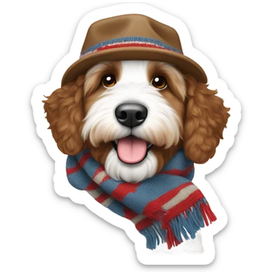Bernedoodle with tennessee smokies hat and scarf sticker