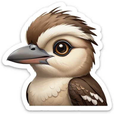 cinematic-cute-kookaburra-portrait-emoji,-head-tilted-playfully-and-inquisitively,-featuring-a-glossy-brown-plumage-with-subtle-cream-accents-and-a-perky,-expressive-beak,-round,-sparkling-large-eyes-filled-with-curious-mirth,-simplified-ye copy 2 sticker