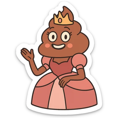 poop princess, cartoon style, wearing a royal gown and tiara sticker