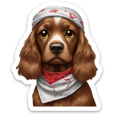 Cocker noir avec le museau brun et un collier bandana rouge  sticker