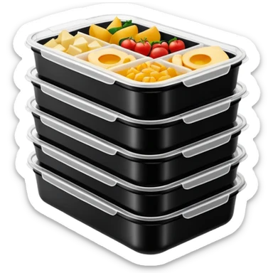 stacked black meal prep containers with clear lid  sticker