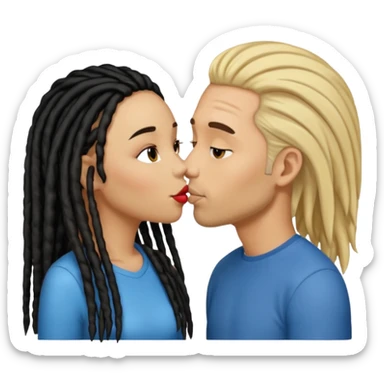 emoji bacio tra coppia donna capelli neri con dread e uomo biondo sticker