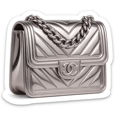 pink Chanel purse, chrome style, shiny metallic finish, modern and sleek sticker