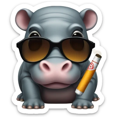 Pygmy hippo with cig and shades sticker