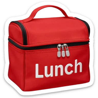 red lunch bag with the word lunch on it sticker