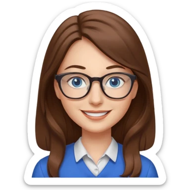 long brown hair blue eyes glasses teacher female sticker