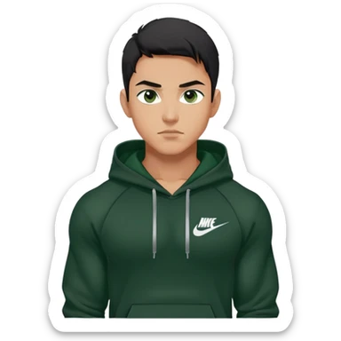 hot asain man wearing a black nike hoodie and dark green eyes with muscles  sticker