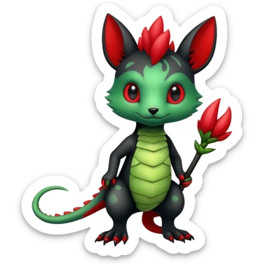 Kawaii Cute Edgy Black Green Red Fionbri-Vernid-Trico-animal-creature full body sticker