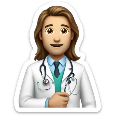 doctor with long brown hair and white skin, holds a stethoscope in his hands sticker