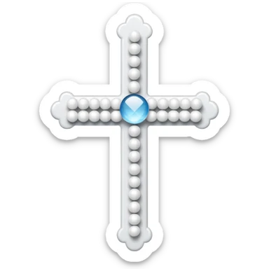 Elegant emoji icon of a white cross made of white beads, glossy surface, subtle shadows, pure white palette, centered sticker