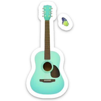 Light blue acoustic guitar with purple and green butterflies  sticker