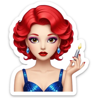 Představuji si mě jako glamourózní postavu, s výrazným make-upem a stylovým oblečením. Budu mít rtěnku v zářivé barvě, perfektně upravené vlasy a elegantní šaty. Pozadí bude plné třpytek a lesku, aby to podtrhlo mou módní vášeň. Styl bude spíše realistický, ale s nádechem fantazie a extravagance. 💅 sticker