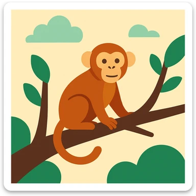 Flat design style monkey in the tree sticker