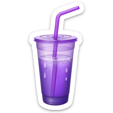 styrofoam cup with purple liquid and a straw sticker