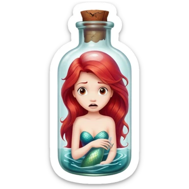 little mermaid in bottle, trapped in fear sticker