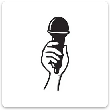 stylized symmetrical hand holding a microphone in doodle style, square format, suitable as emoji for music marketing course cover sticker