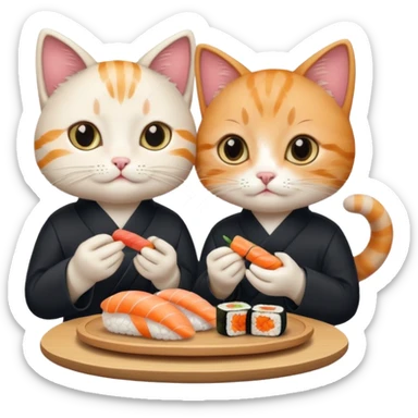 cute girl cat and a cute boy cat eating sushi together sticker