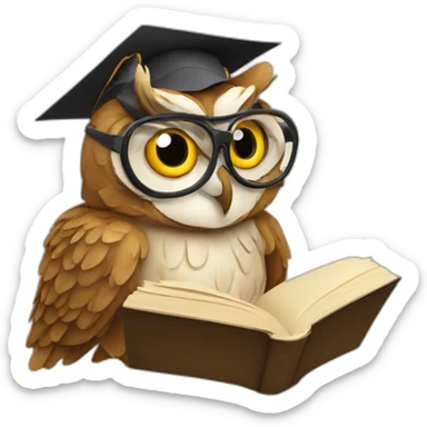 A wise owl reading a book with reading glasses sticker