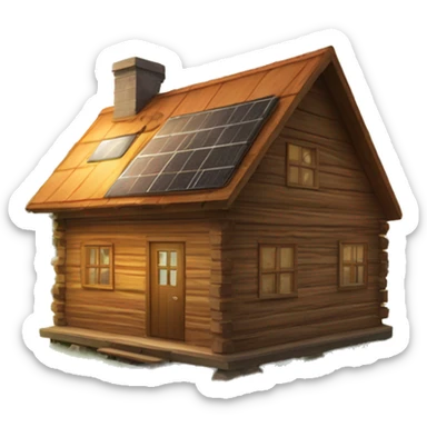 Wood Cabin near tree, 5 stories tall solar, grass field  sticker
