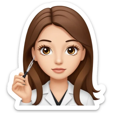 Eyelash technician holding tweezers and long brown hair sticker