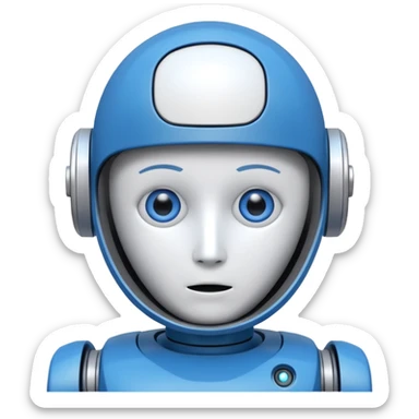 tête de robot cosmonaute bleu et blanc avec des yeux arondis bleu style cartoon sticker