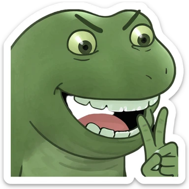 una cara sonriendo y mirando para abajo ,pero mordiendose del dedo  sticker