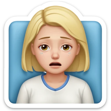 Mulher jovem chorando muito em cima de uma maca de hospital sticker