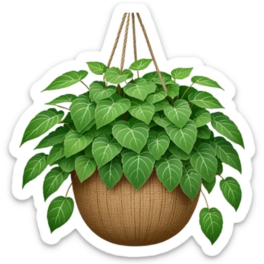 Plectranthus Verticillatus plant with very round circular green leaves in a coconut fiber hanging basket sticker