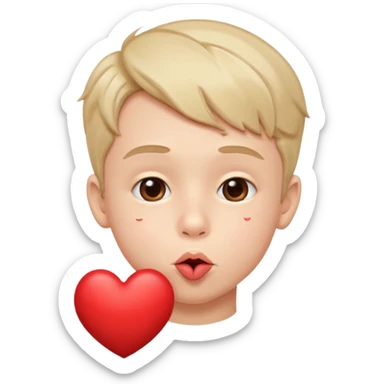Emoji, boy's face blowing a kiss, puckered lips, small heart sticker