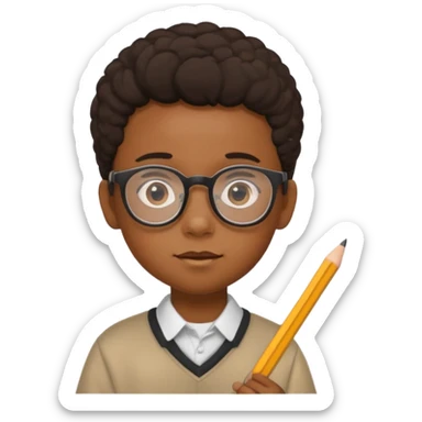 black boy kid with glasses → holding a pencil sticker