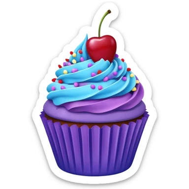 Cupcake: blue cream, purple paper, sprinkles with cherry on top  sticker