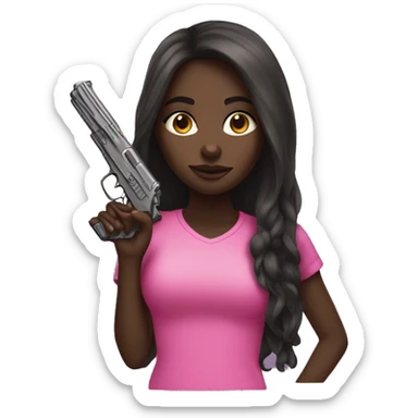 dark skin girl with long hair and pink gun  sticker