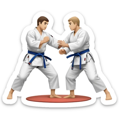 Two judo practitioners in traditional gi, one executing a powerful throw while the other is countering with a defensive move. The background features a judo mat and a focused dojo atmosphere. Transparent background highlights the precision and technique of judo. sticker