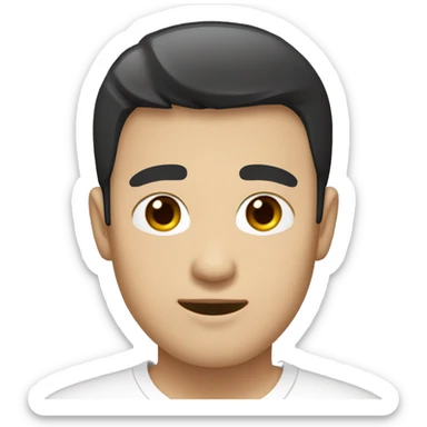 black short hair white skin color asian men with white shirt, make it from soulders and create only one emoji sticker
