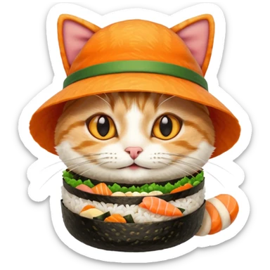 happy cat wearing a hat made out of sushi sticker
