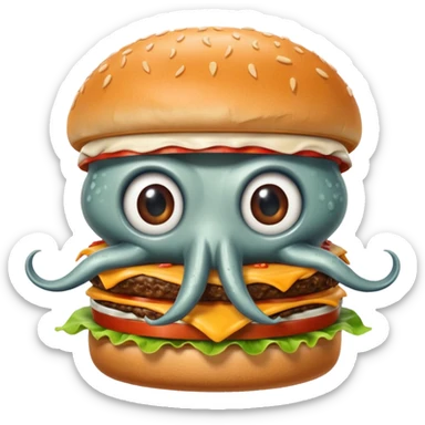 A squid eating a burger sticker