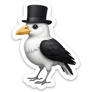 a white crow with a top hat sticker